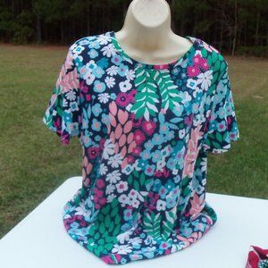 Kim Rogers NWT Petite Med floral SS crew navy pink green white perfectly soft